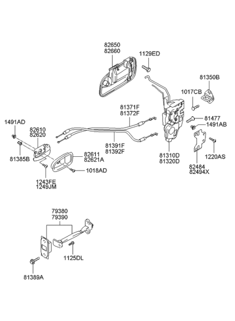 2003 Hyundai Elantra Front Door Inside Handle Cable Assembly,Right Diagram for 81372-2D000