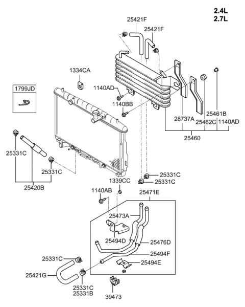2006 Hyundai Santa Fe Hose Assembly-Automatic Transaxle Oil Cooling(Retu Diagram for 25420-26150