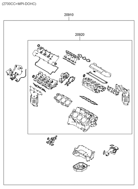 2001 Hyundai Santa Fe Gasket Kit-Engine Overhaul Diagram for 20910-37C00