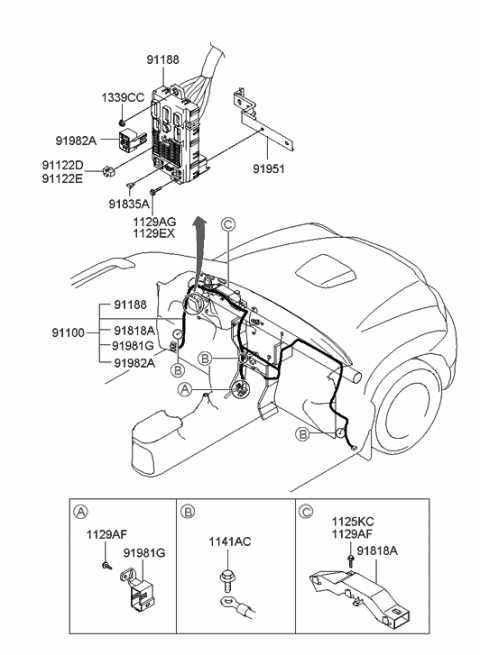2000 Hyundai Santa Fe Instrument Panel Junction Box Assembly Diagram for 91188-26103