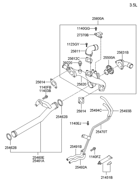 2001 Hyundai Santa Fe Thermostat Assembly Diagram for 25500-35531