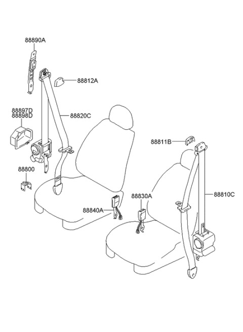 2002 Hyundai Santa Fe Front Seat Belt Assembly Right Diagram for 88880-26600-YD