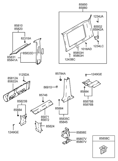 2000 Hyundai Santa Fe Trim Assembly-Rear Pillar RH Diagram for 85860-26100-BU