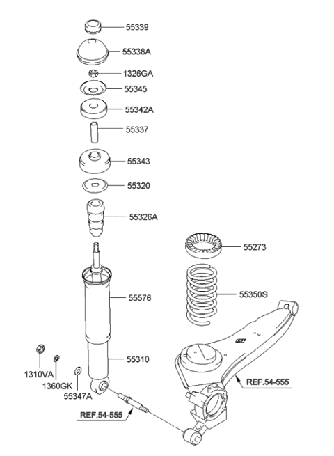 2001 Hyundai Santa Fe Rear Shock Absorber Assembly Diagram for 55305-26000