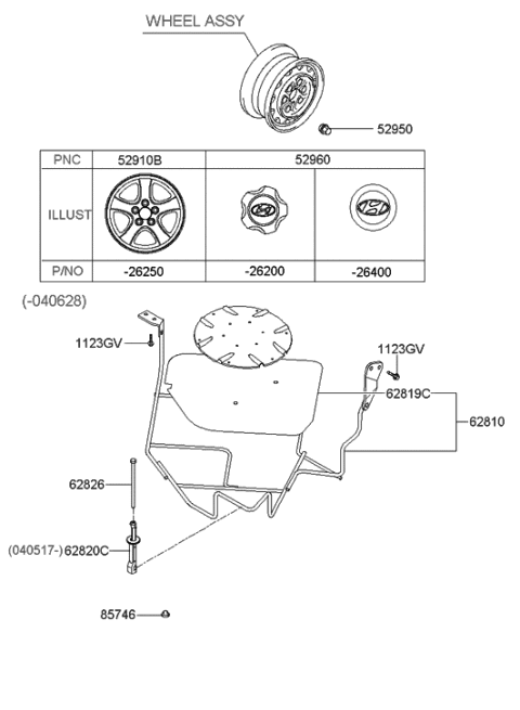 2001 Hyundai Santa Fe Wheel Hub Cap Assembly Diagram for 52960-26200