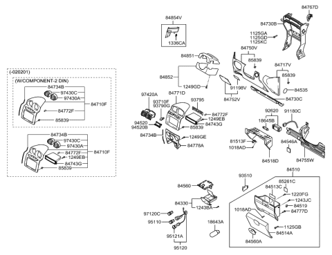 2004 Hyundai Santa Fe Bracket Assembly-Crash Pad Center Support Diagram for 84730-26001