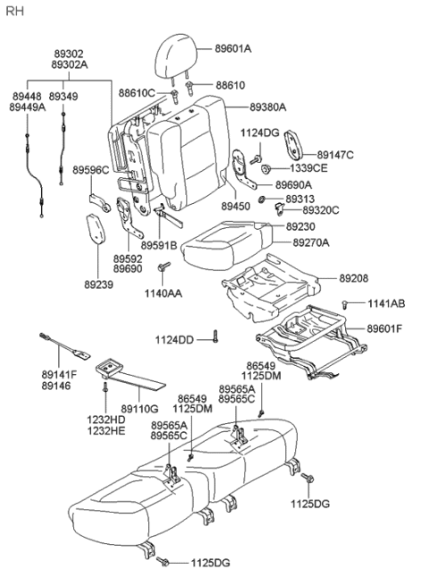 2000 Hyundai Santa Fe Rear Right-Hand Seat Back Covering Diagram for 89470-26070-SDB