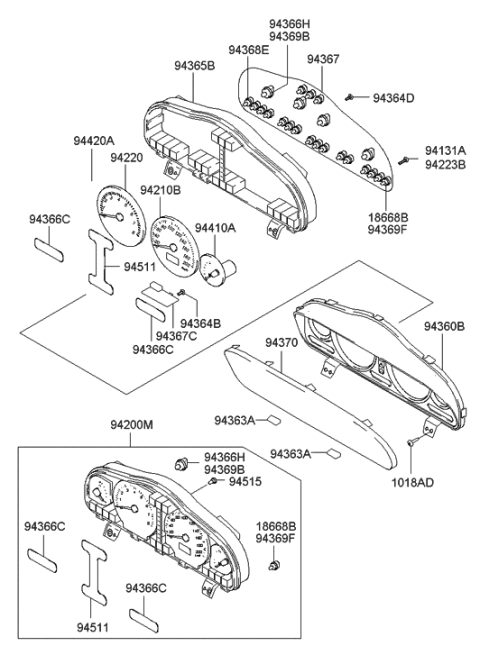 2004 Hyundai Santa Fe Gauge Assembly-Speedometer & Tacho Diagram for 94210-26060