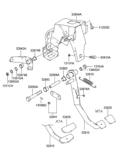 2004 Hyundai Santa Fe Member Assembly-Brake Pedal Diagram for 32830-26020