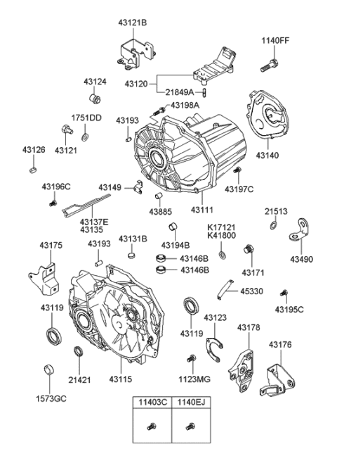 2004 Hyundai Santa Fe Bearing-Manual Transmission Case Diagram for 43146-3A000
