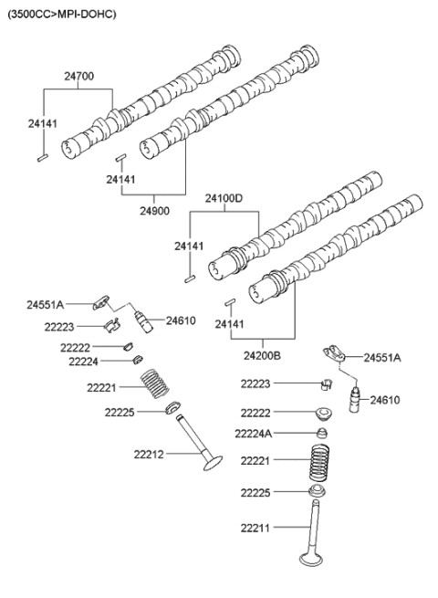 2003 Hyundai Santa Fe Camshaft Assembly-Exhaust,LH Diagram for 24200-35520
