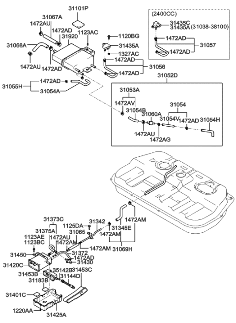 2001 Hyundai Santa Fe Hose-Cut Valve To Separator Diagram for 31055-26350