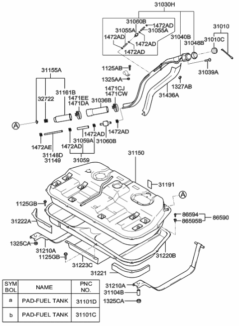 2000 Hyundai Santa Fe Filler Neck & Hose Assembly Diagram for 31030-26300
