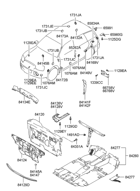 2001 Hyundai Santa Fe Pad Assembly-Isolation Dash Panel Diagram for 84120-26100