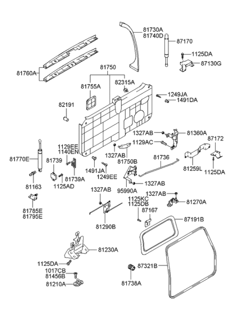 2005 Hyundai Santa Fe Striker Assembly-Tail Gate Diagram for 81210-26000