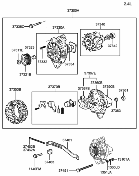 2000 Hyundai Santa Fe Reman Generator Assembly Diagram for 37300-38700-RM