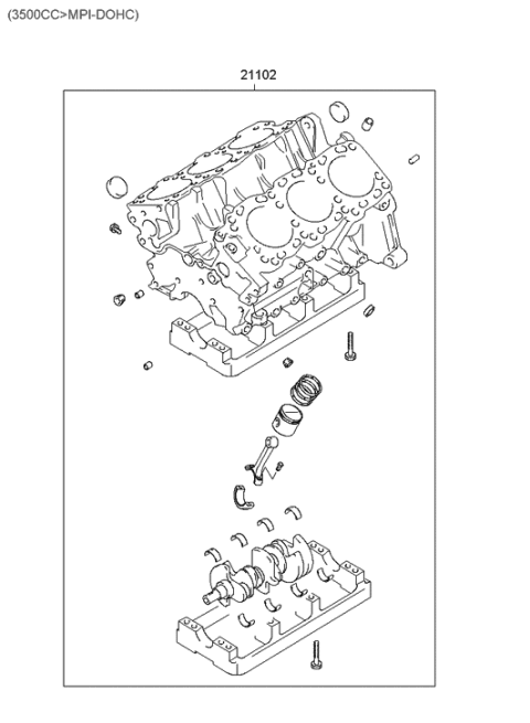 2001 Hyundai Santa Fe Engine Assembly-Short Diagram for 21102-38C00