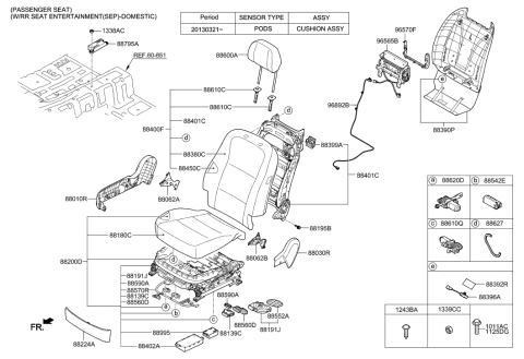 2014 Hyundai Equus Front Passenge Side Seat Cushion Covering Diagram for 88260-3N510-NVR