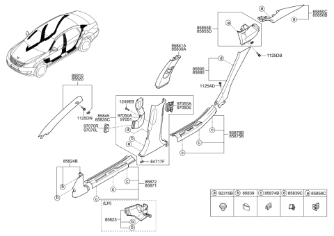 2015 Hyundai Equus Grille Assembly-Pillar Air Ventilator,LH Diagram for 97050-3N800-RY