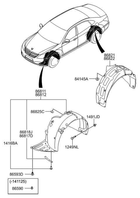 2015 Hyundai Equus Front Wheel Guard Assembly,Left Diagram for 86811-3N700