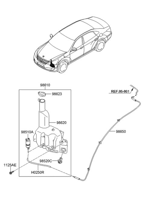2014 Hyundai Equus Windshield Washer Reservoir Assembly Diagram for 98611-3N000