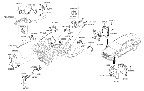 2014 Hyundai Equus Engine Control Module Unit Diagram for 39110-3FVN0