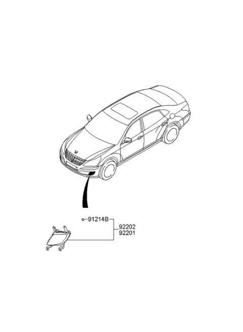 2015 Hyundai Equus Front Passenger Side Fog Light Assembly Diagram for 92202-3N510