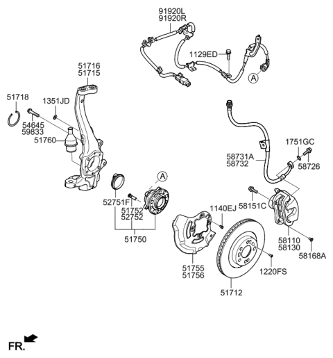 2015 Hyundai Equus Brake Assembly-Front,LH Diagram for 58110-3T800