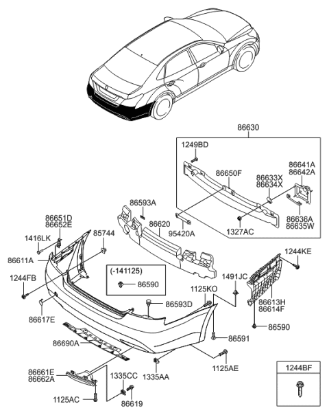 2014 Hyundai Equus Rear Bumper Cover Diagram for 86610-3N700
