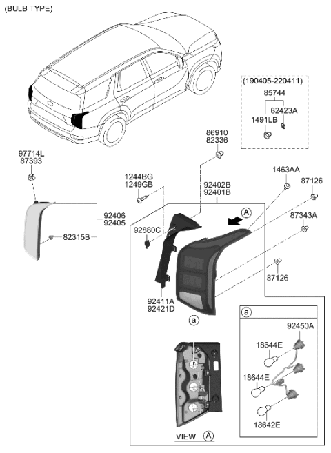 2020 Hyundai Palisade Rear Combination Outside Holder & Wiring Diagram for 92491-S8010