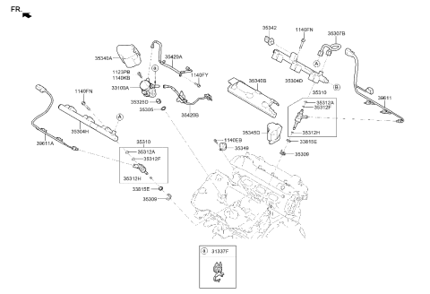 2021 Hyundai Palisade Clip-Fuel Injector Diagram for 35309-2E610