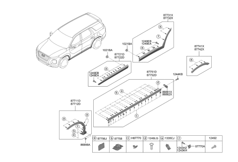 2021 Hyundai Palisade Body Side Moulding Diagram