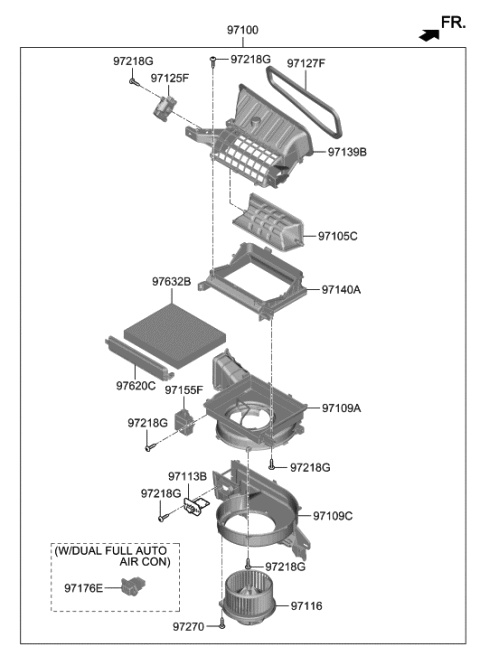 2020 Hyundai Palisade Motor & Fan Assembly-A/C Blower Diagram for 97113-S8000