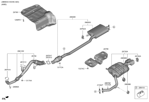 2020 Hyundai Palisade Center Muffler Assembly Diagram for 28650-S8200