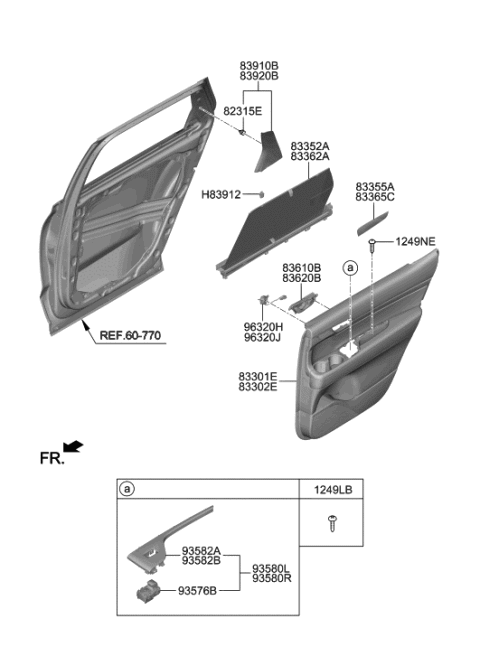 2021 Hyundai Palisade Rear Door Inside Handle Assembly,Right Diagram for 83620-S8000-NNB