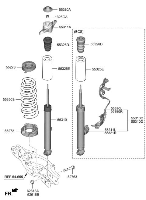 2021 Hyundai Genesis G70 Rear Shock Absorber Assembly Diagram for 55307-G9500