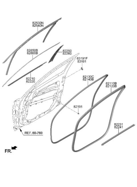 2020 Hyundai Genesis G70 Weatherstrip Assembly-Front Door Belt Outside LH Diagram for 82210-G9010