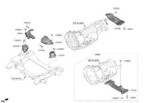 2021 Hyundai Genesis G70 Engine Mounting Bracket Assembly,Left Diagram for 21850-J5600