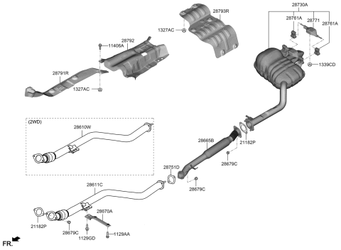 2020 Hyundai Genesis G70 Front Muffler Assembly Diagram for 28610-J5000