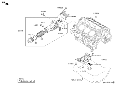 2020 Hyundai Genesis G70 Engine Oil Filter Assembly Diagram for 26300-35510