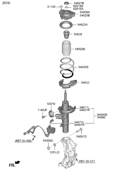 2020 Hyundai Genesis G70 Strut Assembly, Front, Right Diagram for 54660-G9040