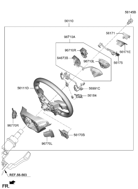 2021 Hyundai Genesis G70 Steering Wheel Assembly Diagram for 56100-G9330-RTT