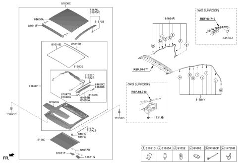 2019 Hyundai Genesis G70 Panoramaroof Moving Glass Assembly Diagram for 81630-G9000
