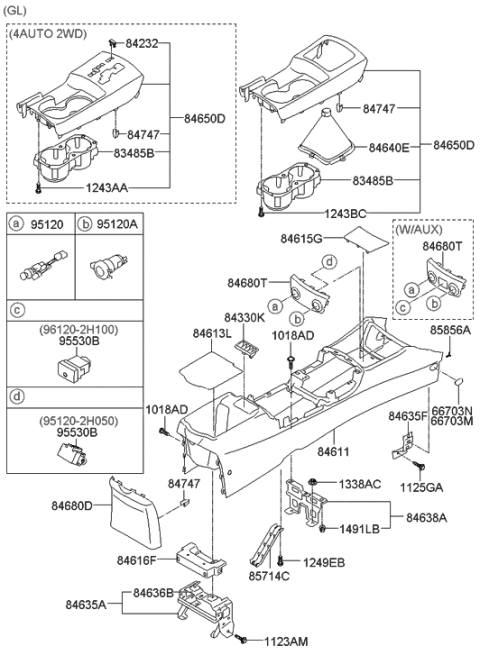 2006 Hyundai Elantra Bracket Assembly-Rear Console Mounting,Front Diagram for 84691-2H000