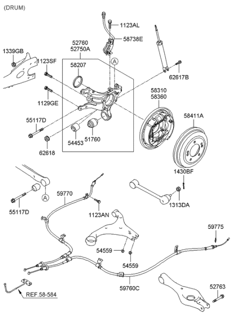 2006 Hyundai Elantra Drum Assembly-Rear Brake Diagram for 58411-2H000