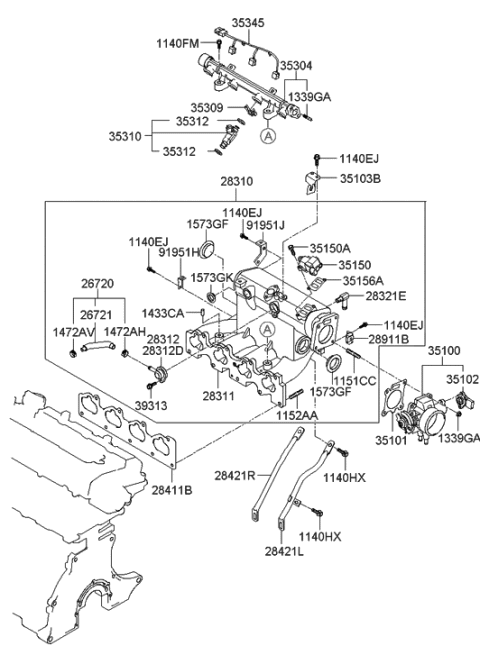 2006 Hyundai Elantra Gasket-Throttle Body Diagram for 35101-23700