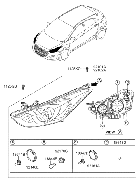 2015 Hyundai Elantra GT Headlamp Assembly, Left Diagram for 92101-A5050