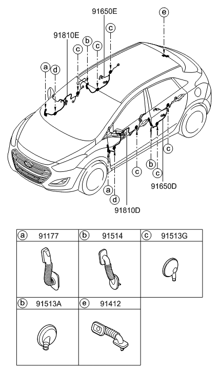 2015 Hyundai Elantra GT Wiring Assembly-Rear Door RH Diagram for 91660-A5011
