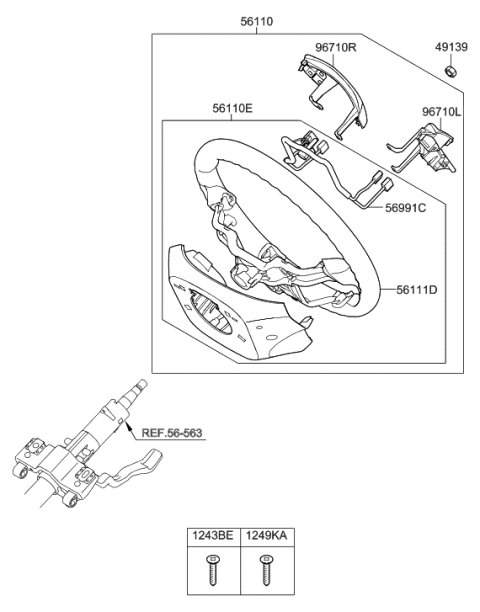 2015 Hyundai Elantra GT Steering Remote Control Switch Assembly, Right Diagram for 96710-A5500-RDR