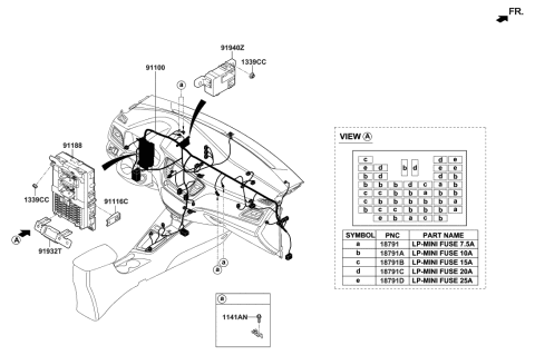 2020 Hyundai Accent Instrument Panel Junction Box Assembly Diagram for 91950-J0521